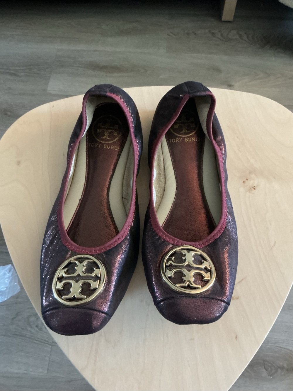 Tory Burch Metallic Burgundy Ballet Flats